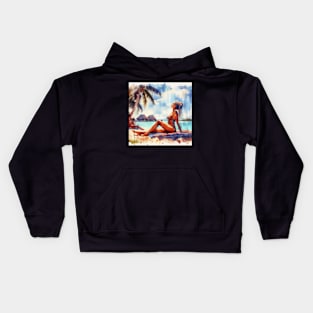 Artistic illustration of a beach scene Kids Hoodie